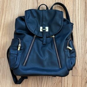 Black Faux Leather Backpack with Gold Accents